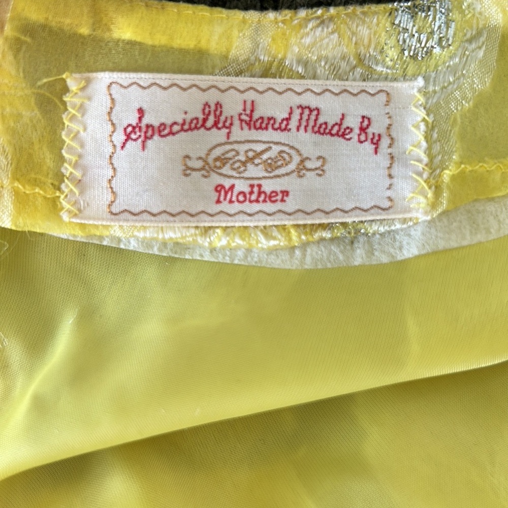 Vintage Handmade Yellow Metallic Gold Silver Floral Jacquard Maxi Dress Gown  XS - Picture 8 of 9